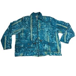 Vintage POPOVITCH & CO Women’s Quilted Jacket Blue Abstract Print Medium M 80s